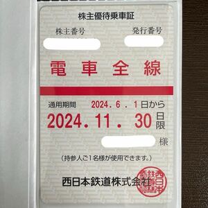 簡易書留 送料無料☆西日本鉄道(西鉄) 株主優待乗車証 電車全線 定期券タイプ☆男性名義