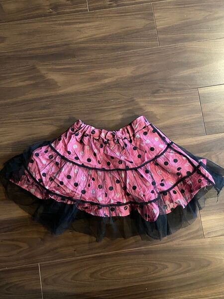 お値下げしました!キッズ服 スカート 黒ピンク ドット柄&レース 女の子 120