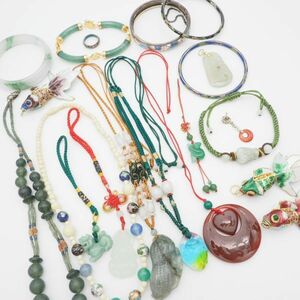 (ATQ0503) 1 jpy antique accessory large amount set natural stone sculpture China the 7 treasures necklace bangle pendant top ring etc. together 