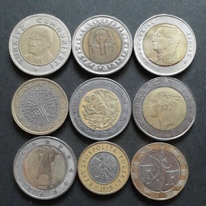 世界のバイメタルコイン 9枚まとめて ポーランド フランス イタリア ドイツ メキシコ トルコ エジプト タイ