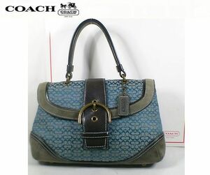 ★COACH　コーチ★とってもお洒落で素敵な♪ ミニシグネチャー ハンドバッグ 7078 ■ＣＯＡＣＨチャームプレート付■本物■