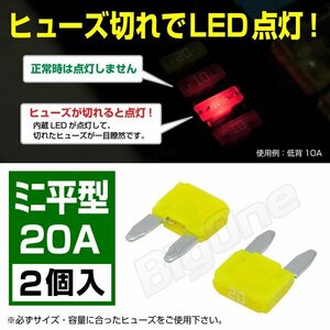 BigOne 切れたら光って知らせる インジケーター内蔵 2個セット ミニ平型 ヒューズ 20A ASP LED シガーライター ETC ドライブレコーダー接続