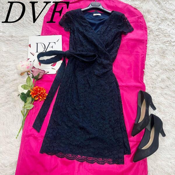 【美品】DIANEvonFURSTENBERG レースラップワンピース 2 ダイアンフォンファステンバーグ M 黒 ブラック