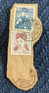 昭和切手　エンタイヤ　法隆寺金堂壁画　郵便集配員　昭和２７年消印
