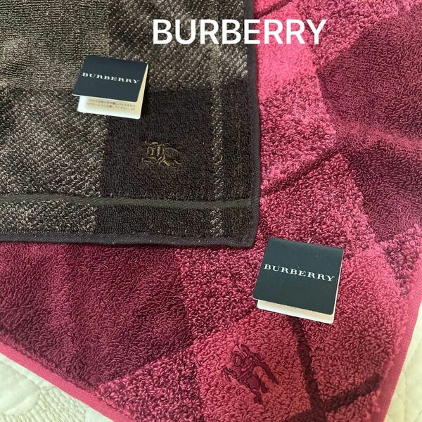 BURBERRY バーバリー タオルハンカチ チェック柄 新品未使用 ホースマーク刺繍 2枚セット