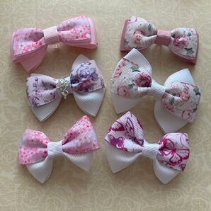 208 SALE! 花柄 蝶 ピンク ガーリー ヘアリボン 6つセット