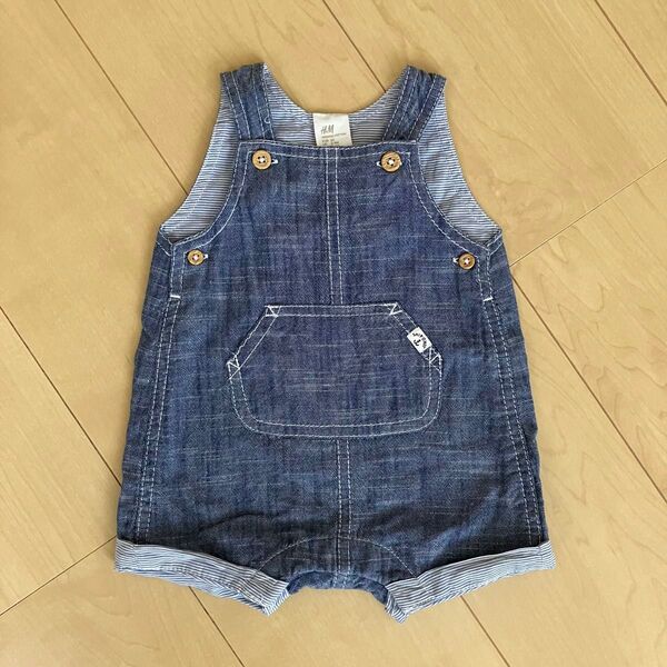 H&M ショートオール カバーオール デニム オーガニックコットン 美品 男女兼用