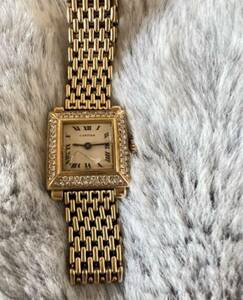  rare Vintage / antique Cartier K18YG diamond bezel lady's clock 