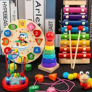 新品 5点セット 赤ちゃん おもちゃ まとめ売り 木のおもちゃ 楽器 知育玩具　積み木　積木　木琴 時計
