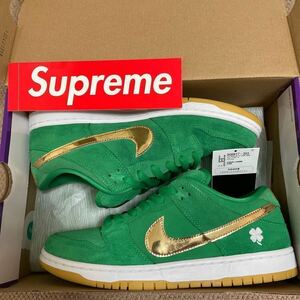 美品 NIKE SB DUNK LOW PRO サイズ28 US10 BQ6817-303 ダンク ロー セントパトリックスデー 緑 金 シュプリーム ボックスロゴ ステッカー付