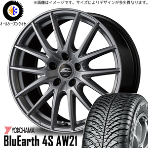 195/65R15 プリウス インプレッサ ヨコハマ AW21 SQ27 15インチ 6.0J +45 5H100P オールシーズンタイヤ ホイールセット 4本