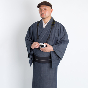  men's Denim kimono blue L size single . Quruli 