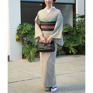  Quruli single . pongee manner fine pattern ... kimono polyester light beige plain 