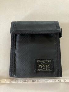  Porter PORTER wallet folding twice purse Yoshida bag black black compact used with defect tongue car rare!