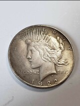 古銭 1922年アメリカ ピースクイン1ドル銀貨、エラー コイン両面ピースクインになってます。_画像2