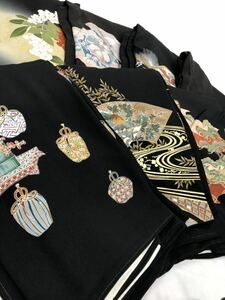 黒留袖　まとめ　7点セット　正絹　落款　作家　刺繍　金彩　金駒繍　友禅　和服　和装　リメイク　染め替え　生地　衣装　百貨店　高級