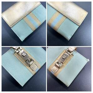1円〜 GUCCI グッチ メンズ レディース 折財布 ジャッキー ロゴ キャンバス 札入れ コインケース ブルーの画像9
