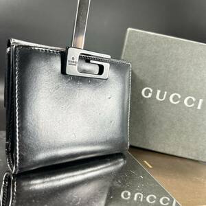 1円〜 GUCCI グッチ メンズ レディース 折財布 レザー クリップ ロゴプレート 札入れ コインケース ブラック 黒系