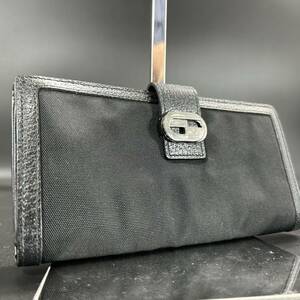 【美品】1円〜 GUCCI グッチ 長財布 財布 レザー キャンバス ロゴ メンズ レディース ブラック 黒 ウォレット 札入れ