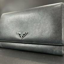 1円〜 プラダ PRADA 長財布 財布 サフィアーノレザー ファスナー 三角ロゴ メンズ レディース ウォレット 小銭入れ ブラック 黒_画像1