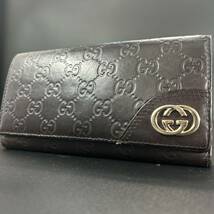 1円〜 GUCCI グッチ 長財布 財布 レザー インターロッキング ロゴ金具 ブラウン 茶色系 ウォレット Wallet メンズ レディース_画像1