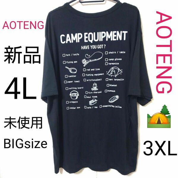 新品 4L AOTENG 半袖 Tシャツ 大きいサイズ トップス 未使用 黒 半袖Tシャツ ビッグサイズ3XL キャンプ