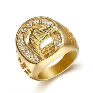 MA236:【定価37800円】１円スタート 高級感 ホースデザインリング 指輪 ジルコニア ゴールド 人気 ジュエリー