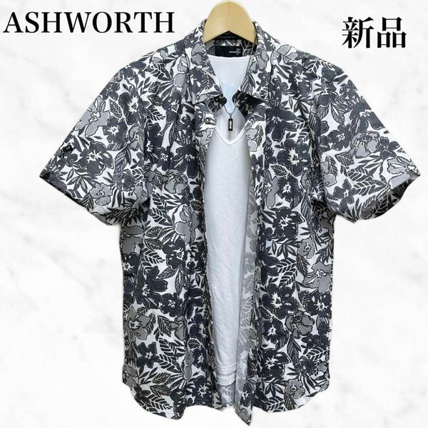 ASHWORTH 総柄シャツ　半袖シャツ　トップス　ボタンダウンシャツ