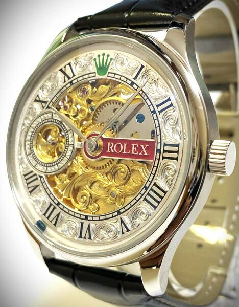 ☆圧倒的存在感【ロレックス/ROLEX】豪華彫金/スケルトン/1942年/手巻き /アンティーク/腕時計メンズ/OH済/動作良好/懐中時計ムーブメント