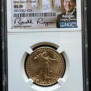 2020年 アメリカ 25ドライーグル金貨 1/2オンス ロナルド・レーガン サイン NGC MS70 first day 