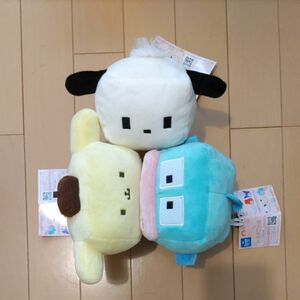 サンリオ　きゅびふわねそべり　ぬいぐるみ　3点セット　ハンギョドン　ポムポムプリン　ポチャッコ