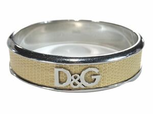 D&G DOLCE&GABBANA ドルガバ バングル ベージュ 革 シルバー 直径約7cm 腕輪 ドルチェ ガッバーナ アクセ メンズ レディース ブランド
