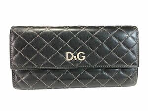 D&G DOLCE GABBANA Dolce & Gabbana quilting leather wallet long wallet leather black round fastener folding in half brand goods 