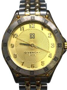 1円~ GIVENCHY 3ATM DK 14 XVI 腕時計 クオーツ式 アナログ ゴールド文字盤 ブランド時計 稼働品 SWISS MOVT 回転ベゼル ラウンド メンズ