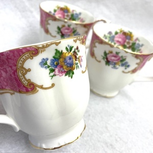 ROYAL ALBERT ロイヤルアルバート Lady Carlyle レディーカーライル 　マグ・モーニングカップ 3客セット 金彩 ピンク 花柄