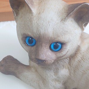 幅19cm 加藤工芸 シャム猫 陶器製 置物 ガラスアイ 仔猫 子猫 ブルーアイの画像4