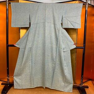 着物　小紋　正絹　単衣　紋なし　ライトグリーン系　美品　和服　和装　身丈158cm　裄丈62cm　■Y307