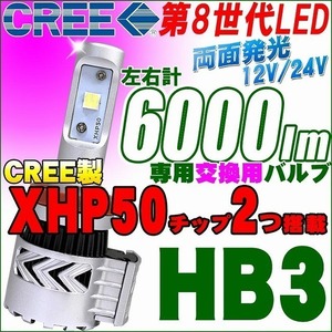 CREE LED 交換用単品バルブ HB3 左右計6000lm用 XHP50 ヘッドライト/フォグランプ