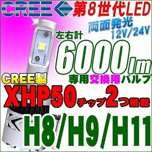 CREE LED 交換用単品バルブ H8/H9/H11左右計6000lm用 XHP50 ヘッドライト/フォグランプ