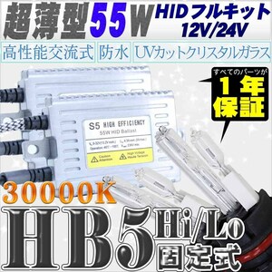 高性能 薄型HIDキット 55W HB5 Hi/Lo 固定式 30000K 12V 【交流式バラスト＆クリスタルガラスバーナー】