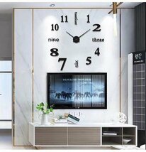 壁時計 掛け時計 ウォールステッカー 静音 DIY北欧 特大 立体 時計　リビングルーム ウォールクロック 英文字　ブラック_画像2