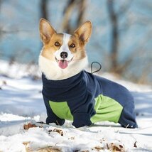 犬 服 ペット 綿服 コート 秋冬 フリース ジャケット 暖かい 寒さ対策 犬猫 ベスト 背中開き 小中大型犬 散歩 ジッパー付き グリーン XL_画像3