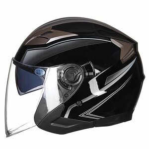 GXT バイクヘルメット ジェット 夏用ヘルメット M -XLサイズ 多色艶有りブラック＊灰線