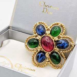  super-beauty goods Dior Dior brooch large .. color stone rare Vintage box attaching 