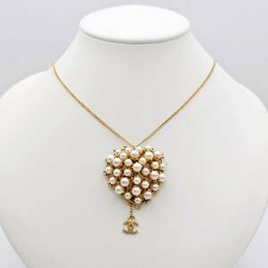 CHANEL Chanel колье Heart жемчуг здесь Mark Gold Vintage 1 иен из ~