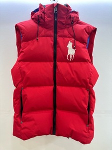 217-HK67)中古 POLO Ralph Lauren ポロ ラルフローレン ダウンベスト フード ビックポニー レッド 赤 サイズS 020011692