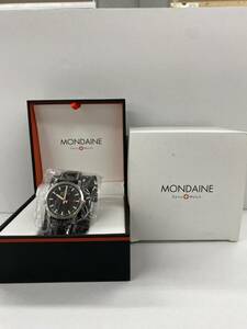 275-MH57) 中古 MONDAINE ブラックレザー 時計 モンディーン メンズ オートマチック 