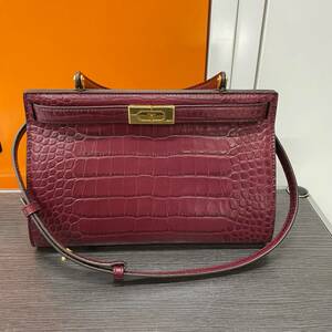 【美品】トリーバーチ TORY BURCH クロコダイル 型押し レザー ショルダーバッグ ハンドバッグ 2way ボルドー ワインレッド/1447