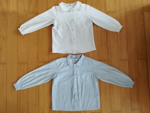 seagullkids シーガル キッズ 長袖 ブラウス 130 2枚セット まとめ売り 水色 白 ホワイト 長袖シャツ 白シャツ 制服 幼稚園 保育園 学用品