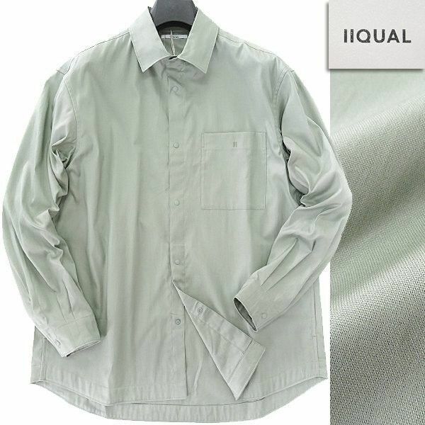 新品 IIQUAL イーコール ピンオックス レギュラーカラー シャツ L 淡緑
